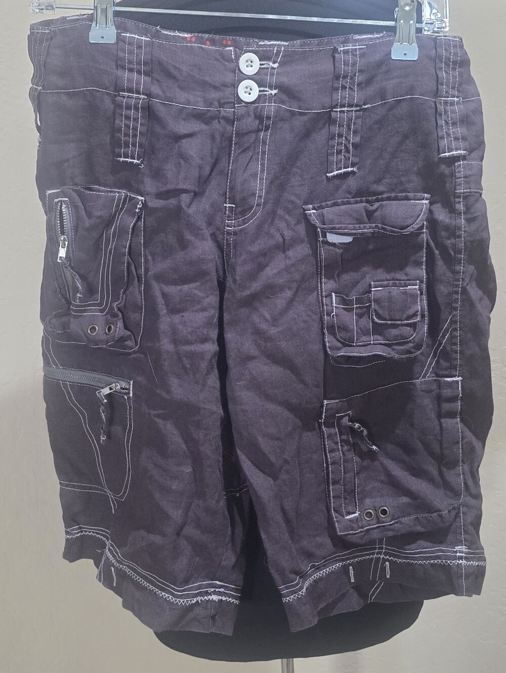 Pete & Greta Dark Charcoal Gray Cargo Linen  Long Shorts 6